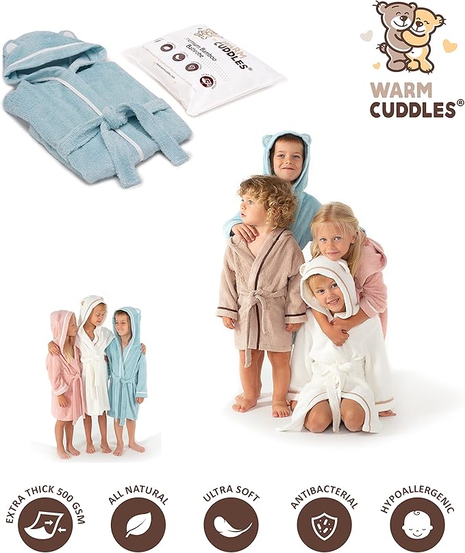 Premium Soft Toddler Bathrobe - Rayon from Bamboo Toddler Robe with Hood - Kids Boys & Girls Robe