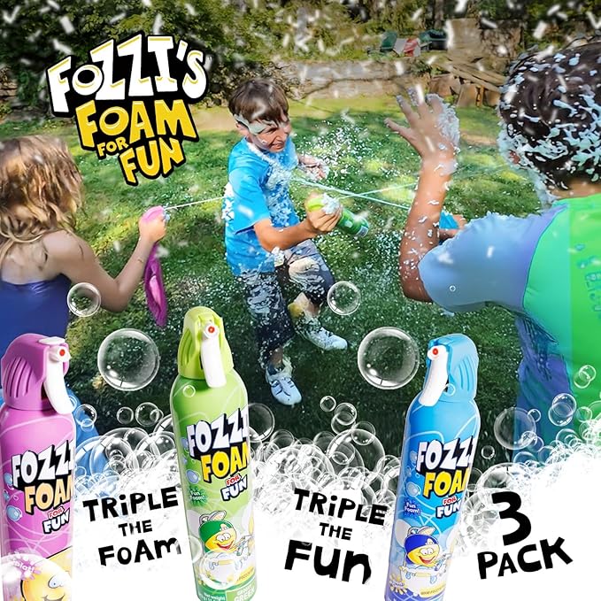 FOZZI'S Mixed Bath Foam Soap for Kids (3 Pack) - Fun Aerosol Spray - Squishy Bubble Soap for Playtime - Gentle Cleanser Foaming Body Wash - Safe Bath Fun for Everyday Wash