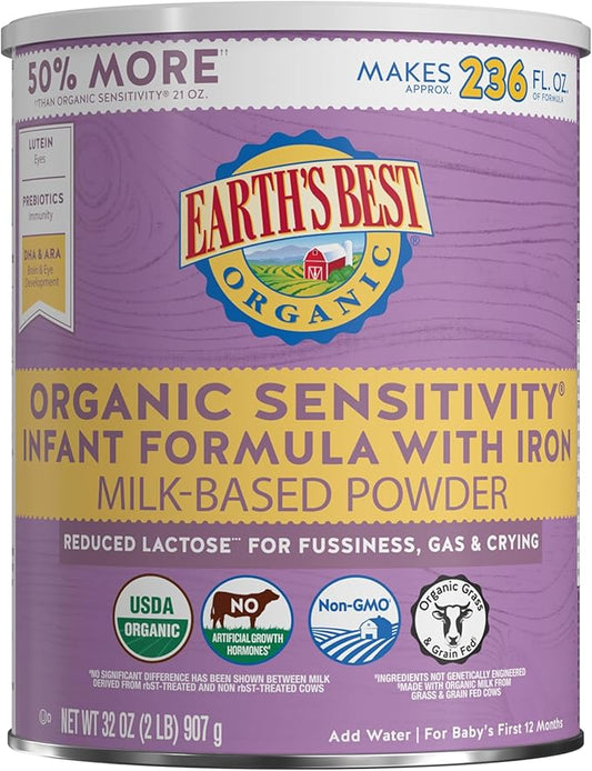 Earth's Best Organic Sensitivity Infant Formula with Iron, For Baby's First 12 Months, 32 oz (907 g)