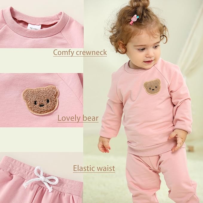 Fall Outfit for Toddler Boy Girl Long Sleeve Bear Sweatshirt Pant Sets Winter Pullover Clothes