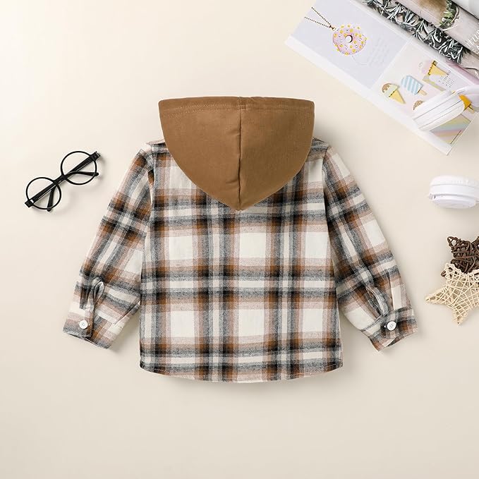 YOUNGER STAR Toddler Kids Boys Girls Flannel Hooded Plaid Shirt Button Baby Red Clothes