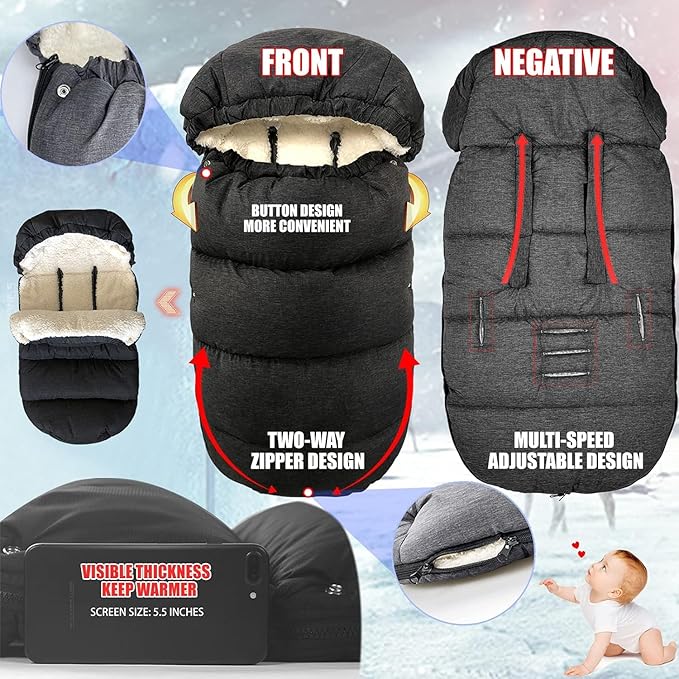 Waterproof &Thicken Universal Stroller Cover Winter,Stroller Footmuff Bunting Bag for Warm Strollers Muff,Stroller Accessories for Baby Sleeping Bag Winter Stroller Blanket
