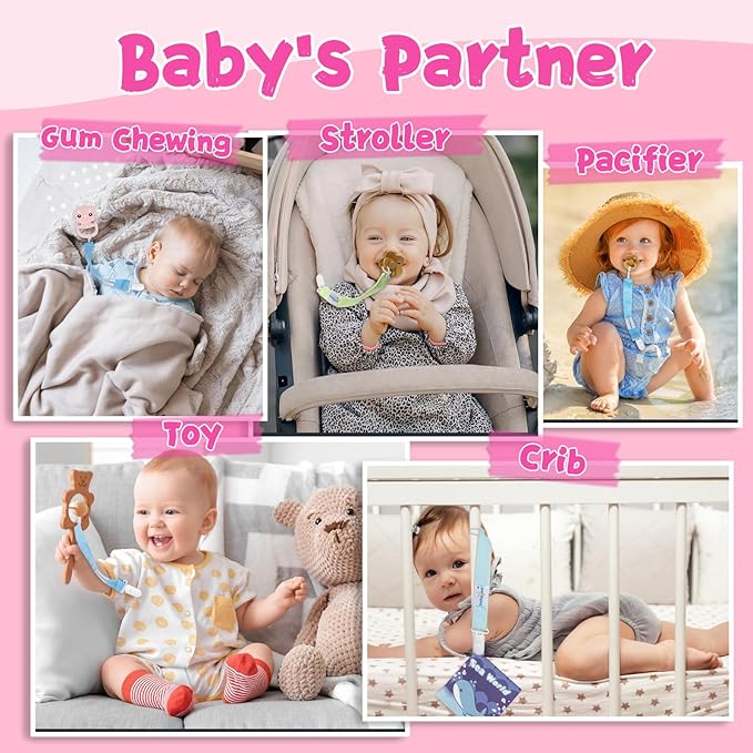 babygoal Baby Pacifier Clips, 6 Pack Pacifier Holder for Boys and Girls Fits Most Pacifiers and Binkies, 6MP16-B