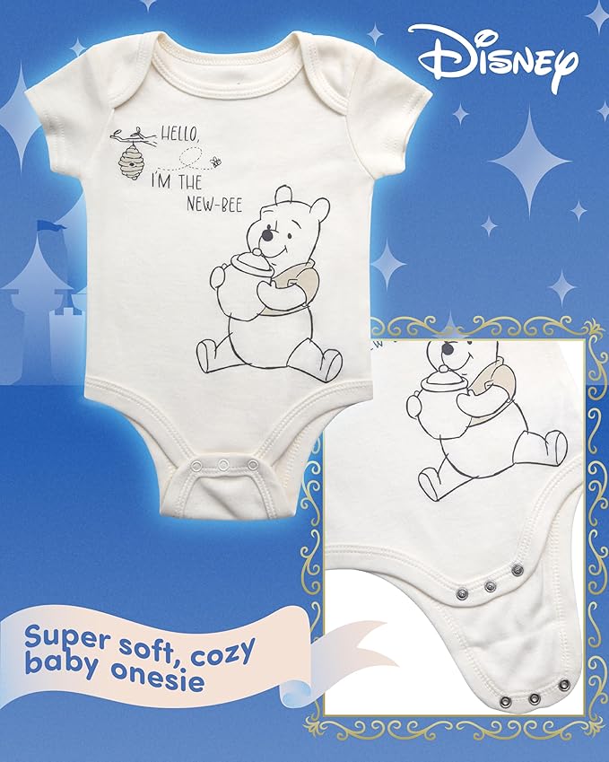 Disney Newborn Baby Girl Boy Clothes - 7 Piece Mickey Mouse Winnie the Pooh Bib Onesie Overall Beanie Pants Gift Bag Gift Set