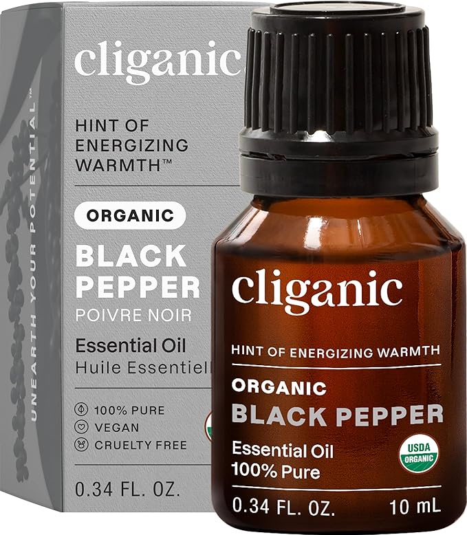 Cliganic Organic Black Pepper Essential Oil, 100% Pure Natural for Aromatherapy | Non-GMO Verified (Packaging May Vary)