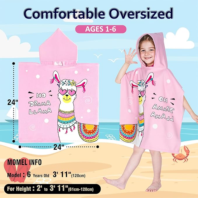 Hooded Kids Beach Towels - Toddler Bath Towel Girls Boys Swim Cover-ups for Ages 1 to 6 Kids Pool Towels Quick Dry Lightweight Soft Microfiber Poncho Towel 24x23(Alpaca)