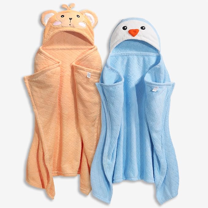 Toddler Bath Towel for Boy Girl 0-5 Years, 2 Pcs Baby Towels with Hood, Large Size 50 * 32 Inch Toddlers Towels, 2-Pack Thick Absorbent Toddler Towel with Hood