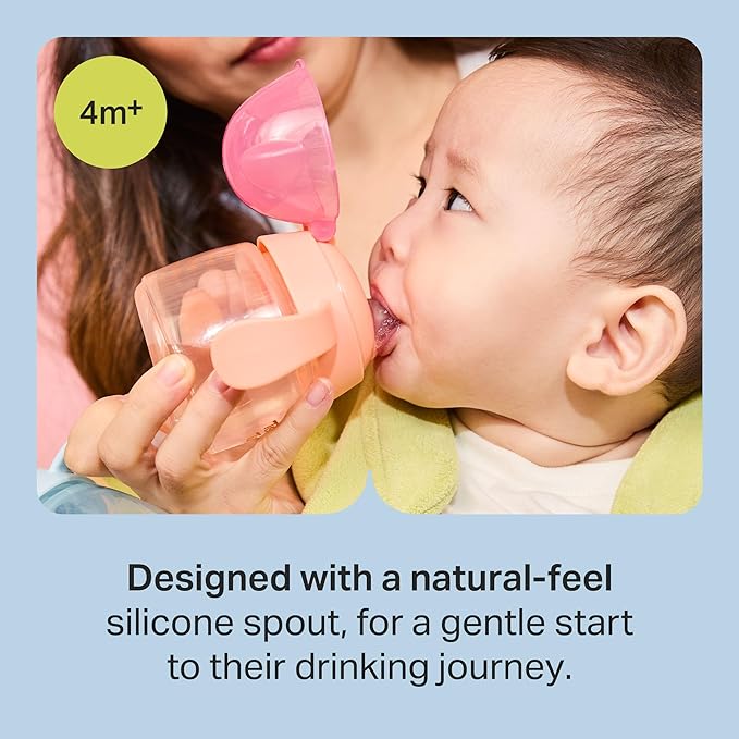 Tommee Tippee Transition Baby Sippy Cup With Spout, Ages 4 Months and Up, 5 oz, Leak-Proof Silicone Spout, Easy Grip Handles, Pink, Pack of 2