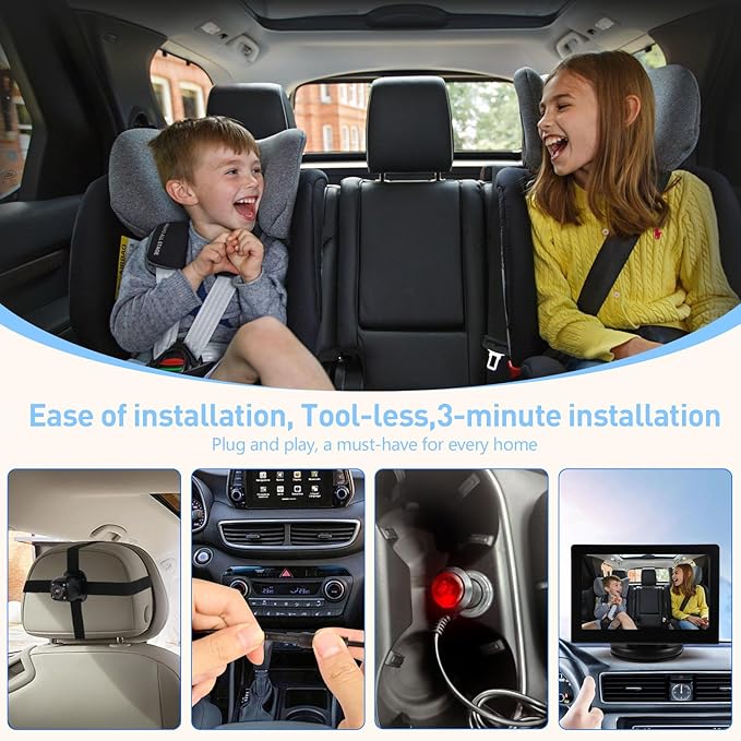 Baby Car Camera Monitor for Backseat - Baby Car Mirror - Safety Rear Facing Infant Back Seat Camera with 4.3" Display, HD 1080P, Night Vision, Easy Installation - Black