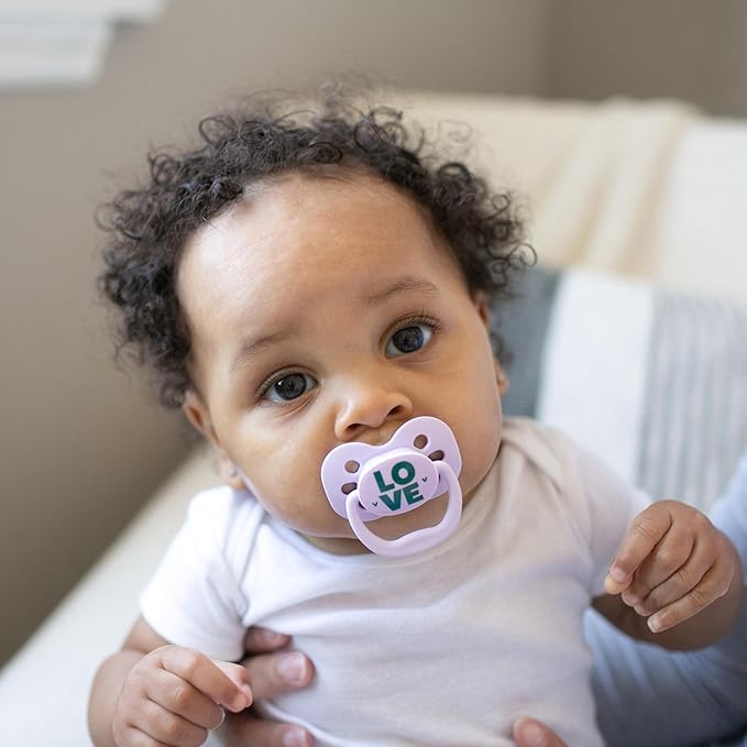 Dr. Brown's Advantage Baby Pacifier, Fully Symmetrical Soother with Soft Silicone Bulb, Glow-in-The-Dark Coral Ocean-Lavendar Love, 0-6m, BPA-Free, 4-Pack