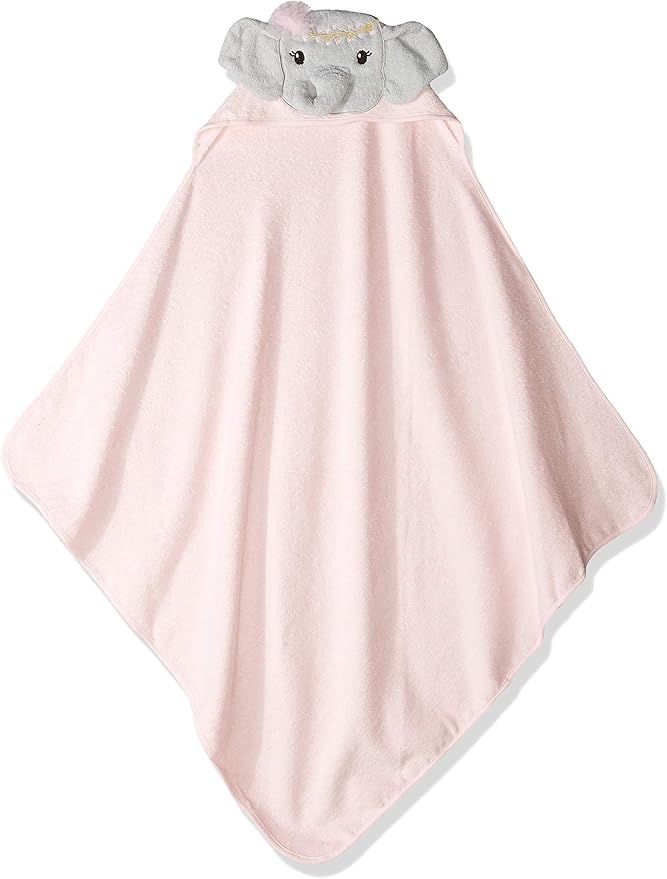 Little Treasure Unisex Baby Cotton Animal Face Hooded Towel, Blossom Elephant, One Size