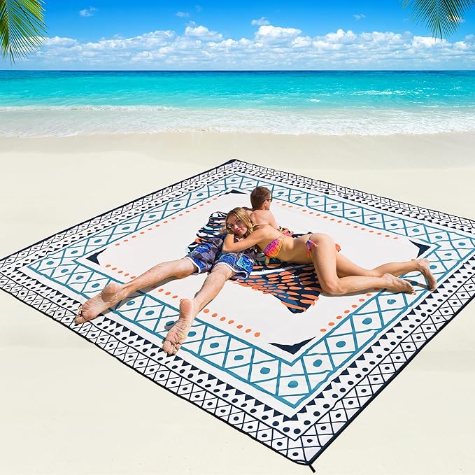 Beach Blanket Waterproof Sandproof Beach Mat 79" X 83"/10'x9'for 2-8 Adults Quick Drying Outdoor Picnic Mat Beach Accessories for Travel, Camping, Hiking