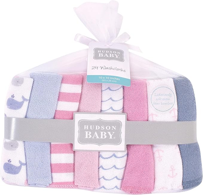 Hudson Baby Unisex Baby Rayon from Bamboo Washcloth Bundle, Pink Whale, One Size