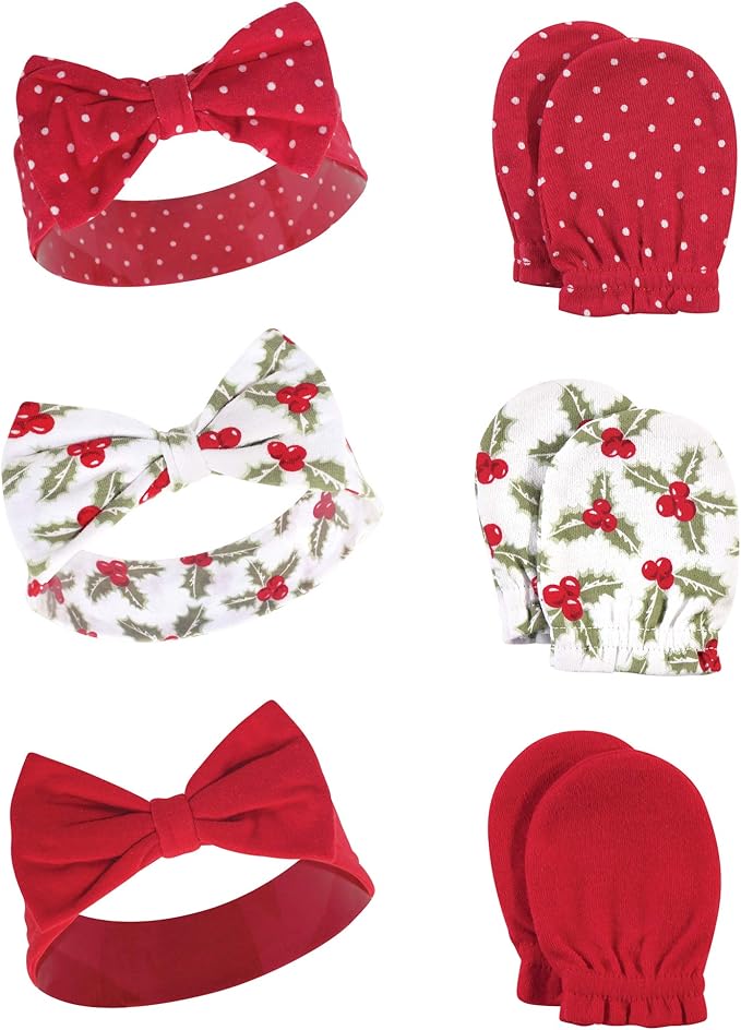 Hudson Baby baby-girls Cotton Headband and Scratch Mitten Set