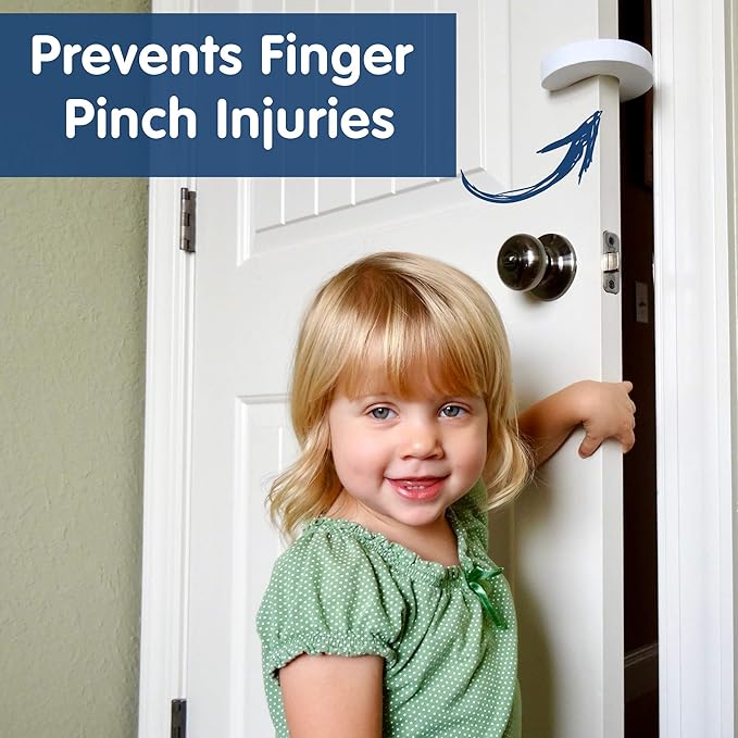 Wittle Baby Proofing Door Stopper - 4pk, Soft EVA Foam Finger Pinch Guard, Prevents Injuries, Slamming Doors, Child or Pet from Getting Locked in Room, White