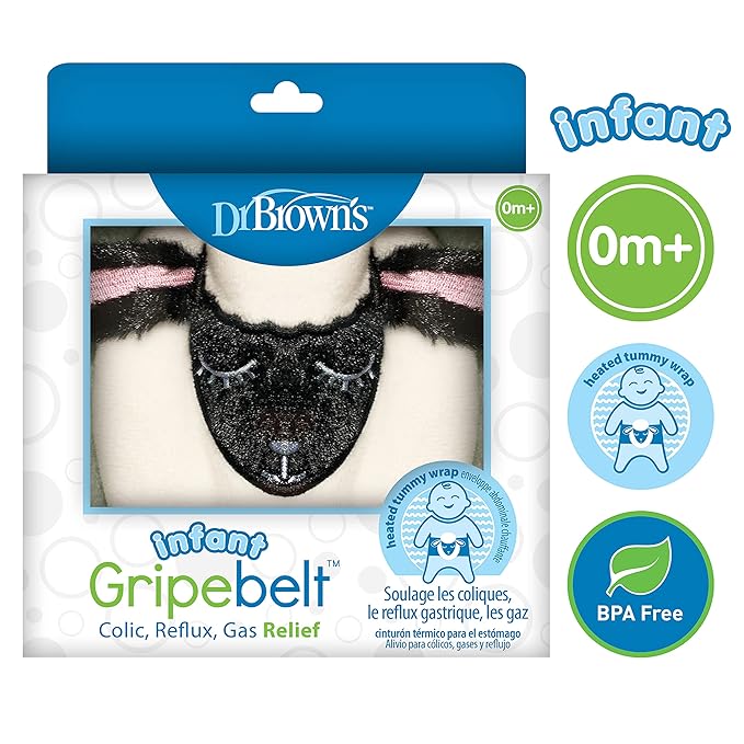 Dr. Brown’s Anti-Colic Options+ Narrow Baby Bottles, 4oz 4-Pack and Infant Gripebelt for Natural Colic Gas and Upset Stomach Relief in Babies and Toddlers, 0-3m, Lamb