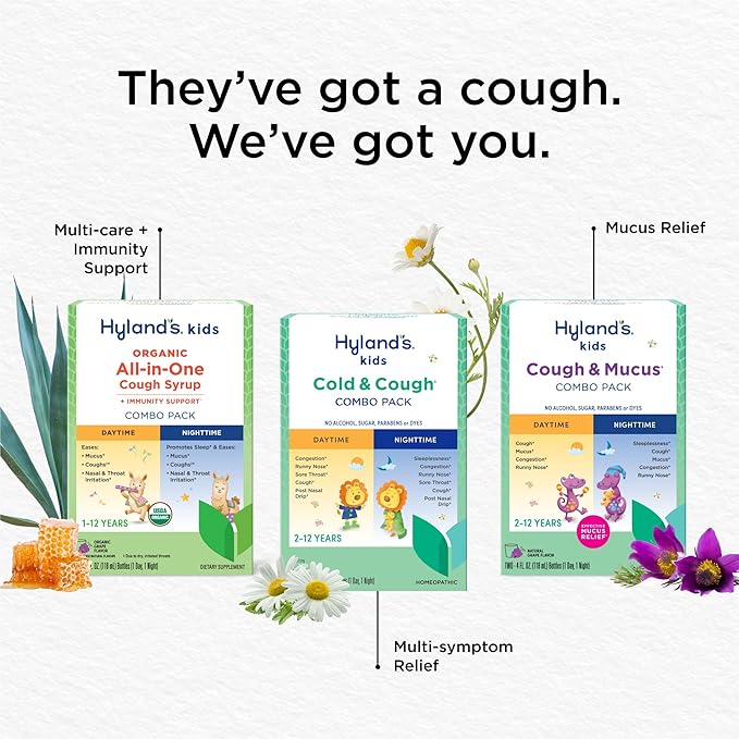 Hyland's Kids Cold and Cough, Nighttime Cough Syrup Medicine for Kids Ages 2 and up, Decongestant, Sore Throat relief and Sleeplessness, Relief of Common Cold Symptoms, 4 Fl Oz