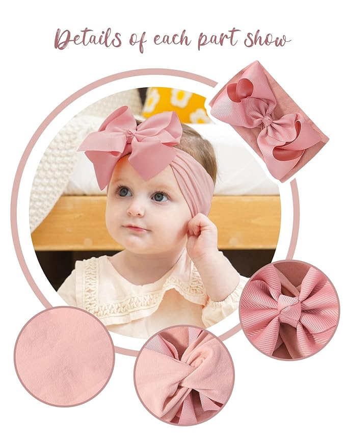 doboi Baby Girl Headbands Set - 20pcs Hair Bows and Nylon Headbands, Big Bows for Infant, Newborn, and Toddler Girls