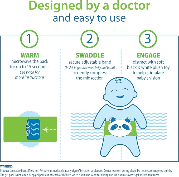 Dr. Brown's Infant Gripebelt Heated Belly Band, Soothe Baby's Tummy with Gentle Warmth and Compression, Panda, 0m+