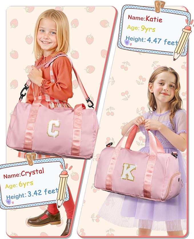 Birthday Gift for Daughter-Girl Gym Bag with Shoe Compartment, Kid Personalized Weekender Overnight Bags, Initial Travel Tote with Makeup Pouch, Cute Preppy Gifts for Girls (Letter A)