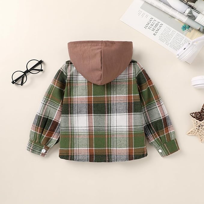 YOUNGER STAR Toddler Kids Boys Girls Flannel Hooded Plaid Shirt Button Baby Red Clothes