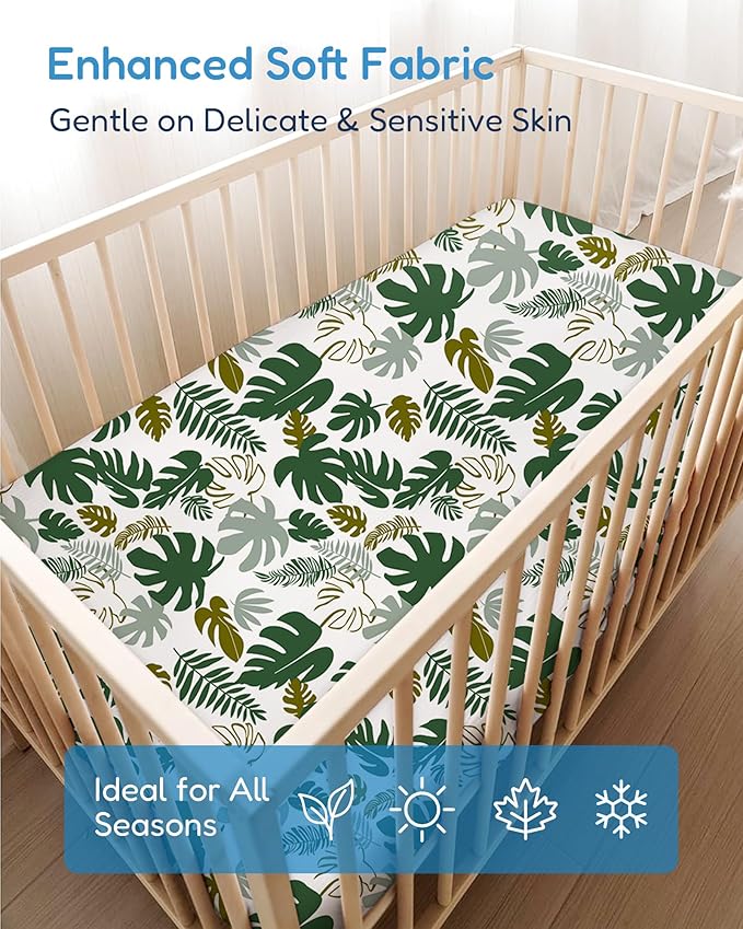 Crib Sheets 2 Pack, Fitted Crib Sheet for Standard Crib Mattress 28x52x9, Ultra Soft Jersey Knit, Breathable Stretchy Deep Pocket, Snug Fit Stays Put, Baby Crib Mattress Sheet