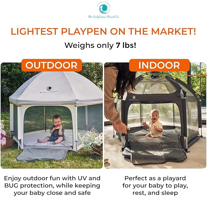Light Grey POP 'N GO Baby Playpen - Indoor & Outdoor Playpen for Babies and Toddlers - Baby Beach Tent, Foldable, Portable W/Canopy & Travel Bag - Pop Up Pack and Play Yard