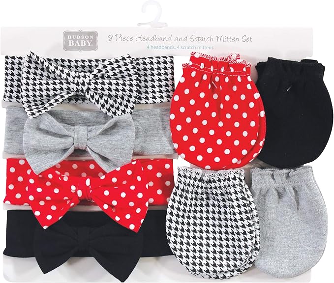 Hudson Baby baby-girls Cotton Headband and Scratch Mitten Set