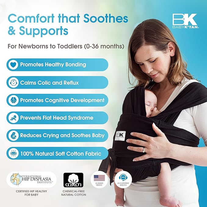 Original Baby K'tan Baby Carrier: #1 Easy Pre-Wrapped, Soft, Slip-On, No Rings, No Buckles | 5 in 1 Baby Sling for Hands-Free Comfort | Black | X-Small