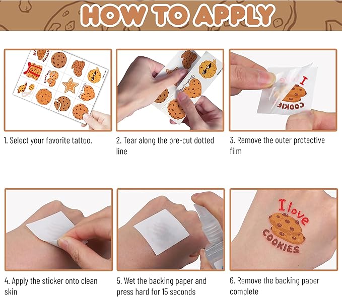 96 PCS Cute Cookie Pre-Cut Temporary Tattoos for Kids | Super Cute Milk Biscuits Themed Birthday Party Favors, Supplies, Decorations, Fake Tattoo Stickers, School Rewards Prizes & Gifts For Boys Girls