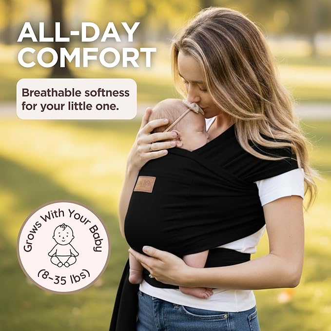 Baby Wrap Carrier - Premium Cotton Baby Carrier Wrap for Newborn to Toddler- Infant Carrier- Baby Holder One Size Fits All with Front Pocket (Black) by Max&so