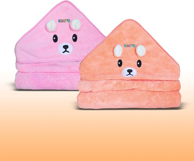 Ioly's Hooded Baby Bath Towels for Newborn Essentials 41" Set of 2 Towels with Hood for Kids Babies Toddler Infant (Large) Baby Towel Cosas para Bebes recien nacidos Bath Items (Pink and Orange)