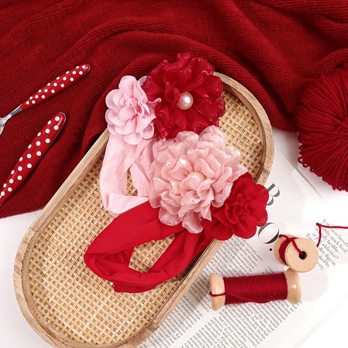 YanJie Valentines Baby Girl Headbands Bows Red Hair Bows Newborn Headbands Heart Wide Hairbands Pink Flower Headband Baby Hair Accessories Infant