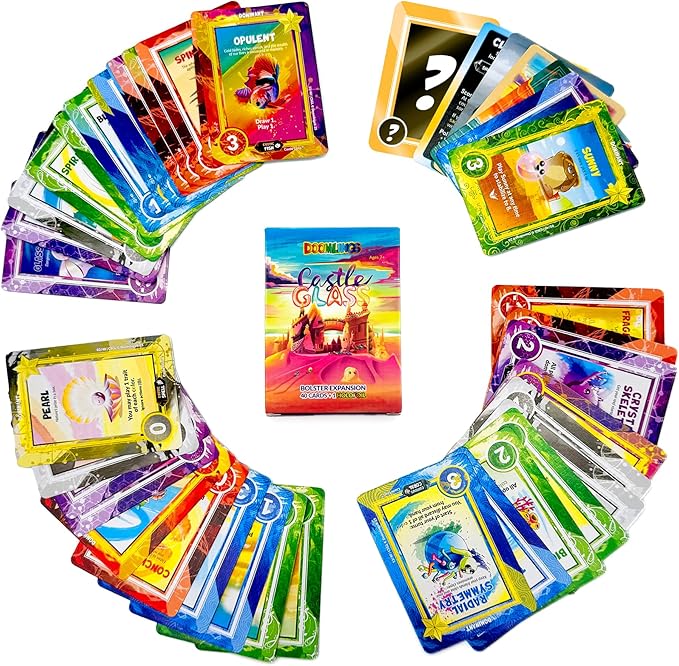 Doomlings Castle Glass Expansion – 37 New Traits, 2 Ages & Mystery Holofoil Card Bolster Pack – Board Game Expansion Adds Fish Shell Coral Classes & Bonus Point System for Collectors & Players