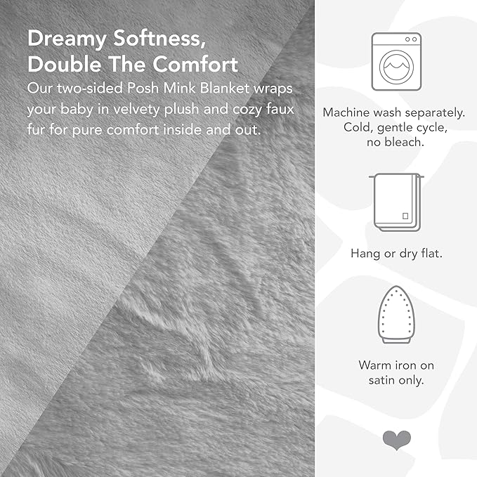 Little Giraffe Posh Mink Baby Blanket - Double-Sided Ultra Soft Plush Fabric, for New Moms, Newborn Must-Have for Girls & Boys, Cozy & Cuddly Comfort Blanket, 29" x 35", Silver