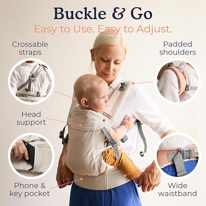Beco Gemini 2.0 Baby Carrier Newborn to Toddler with M-Cloud™ Support - 4-Position Baby Carriers, Certified Hip-Healthy Newborn Carrier, Fully Adjustable to Fit All Parents (7–35 lbs) - Beige