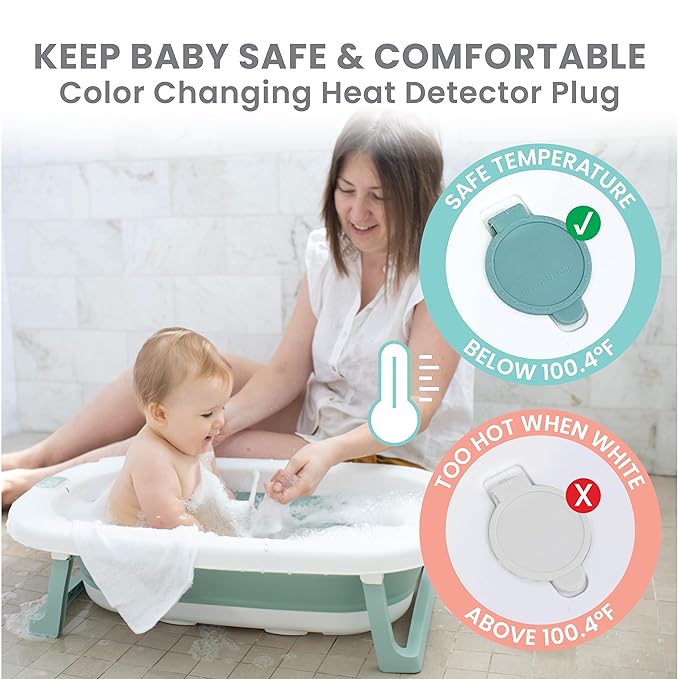Lulyboo Collapsible Baby Bathtub - Portable, Lightweight, Foldable Newborn & Toddler Tub with Water Temperature Indicator, Built-in Shower Head, Safe BPA-Free Materials for 0-12 Months, Easy Storage
