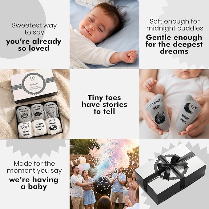 Baby Socks Gift Set – 6 Cute & Funny Non-Slip Socks for Boys & Girls | Baby 0-6 Months to 12-18 Months | Organic Cotton with Grips