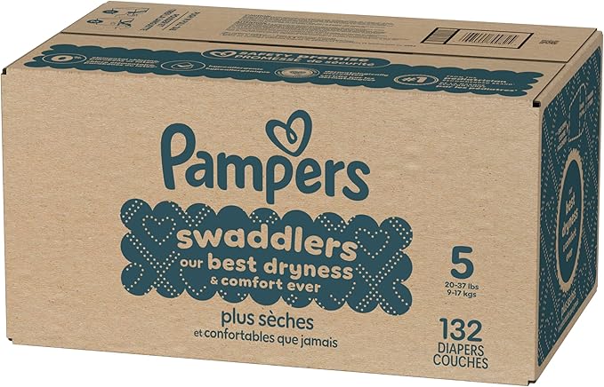 Pampers Swaddlers Diapers, Size 5 (20-37 lbs), 132 Count, Absorbent, Keeps Baby Dry and Comfortable, Skin Safe Disposable Baby Diaper (Packaging May Vary)