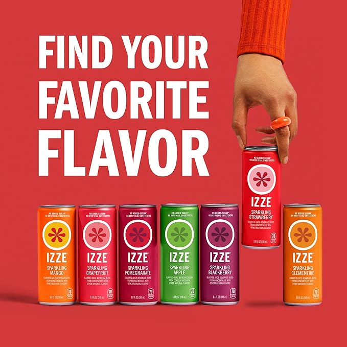 IZZE Sparkling Water Juice Beverage Blend, Grapefruit, No Sugar Added, 8.4 FL OZ, 24 Cans