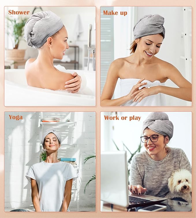 POPCHOSE Microfiber Hair Towel Wrap, 3 Pack Fast Drying Hair Turban, Stocking Stuffers for Women, Soft Ultra Absorbent, No Frizz Hair Wrap Towels for Women Wet Hair, Curly, Longer, Thicker Hair