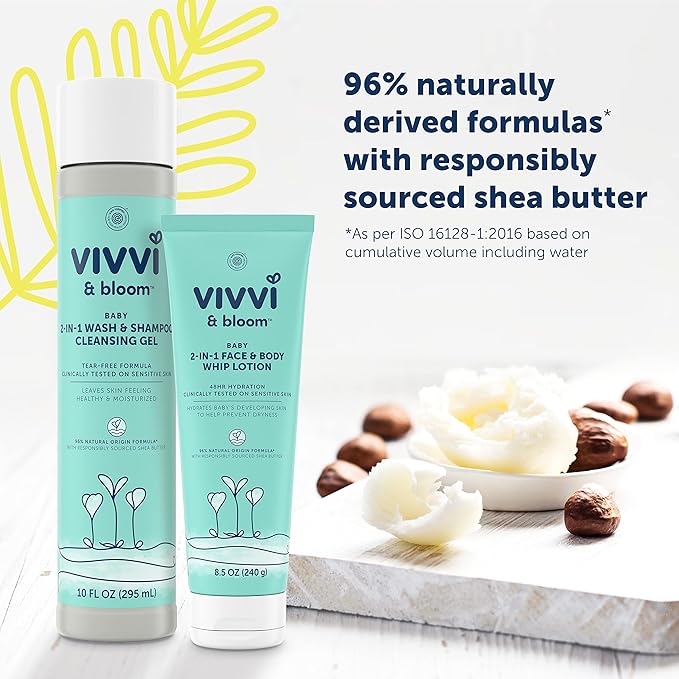 Vivvi & Bloom Gentle 2-in-1 Baby Wash & Shampoo Cleansing Gel, Leaves Sensitive Skin Feeling Healthy & Moisturized, Tear-Free, Formulated Without sulfates, paraben, and Dyes, 10 fl. Oz