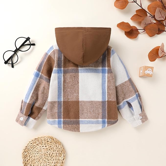 YOUNGER STAR Toddler Kids Boys Girls Flannel Hooded Plaid Shirt Button Baby Red Clothes