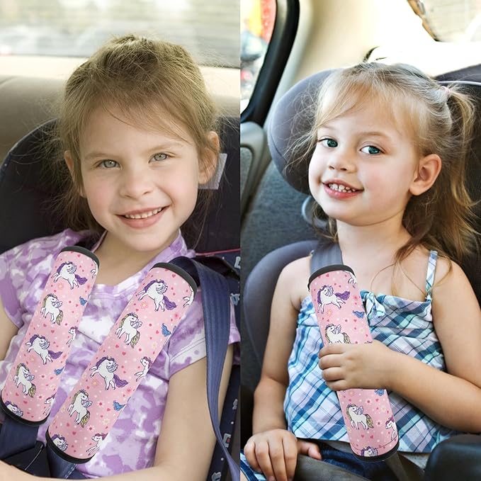 Seat Belt Cover for Kids, Seat Belt Pad for Boys Girls, Car Seat Straps Shoulder Pads for Kids, Kid's Seat Belt Cushion, Shoulder Strap Pad, 1 Piece （Pink Unicorn）