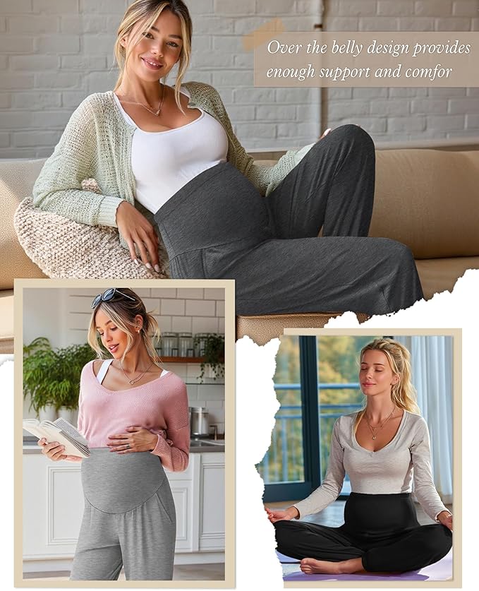 3 Pack Women's Maternity Pants Maternity Jogger Sweatpants Over The Belly Stretchy Pregnancy Pants with Pockets