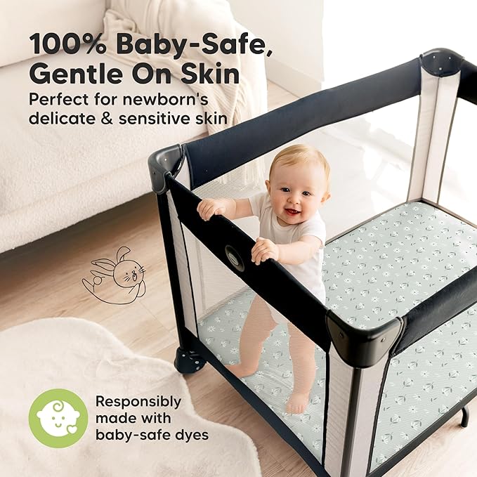 Pack and Play Sheets Fitted - 2-Pack Mini Crib Sheets for Pack N Play Mattress 38x26, Soft & Cozy, Neutral Toddler Playard Bedding, Snug Fitted Mini Baby Crib Mattress Cover Boy, Girl (Daisies)