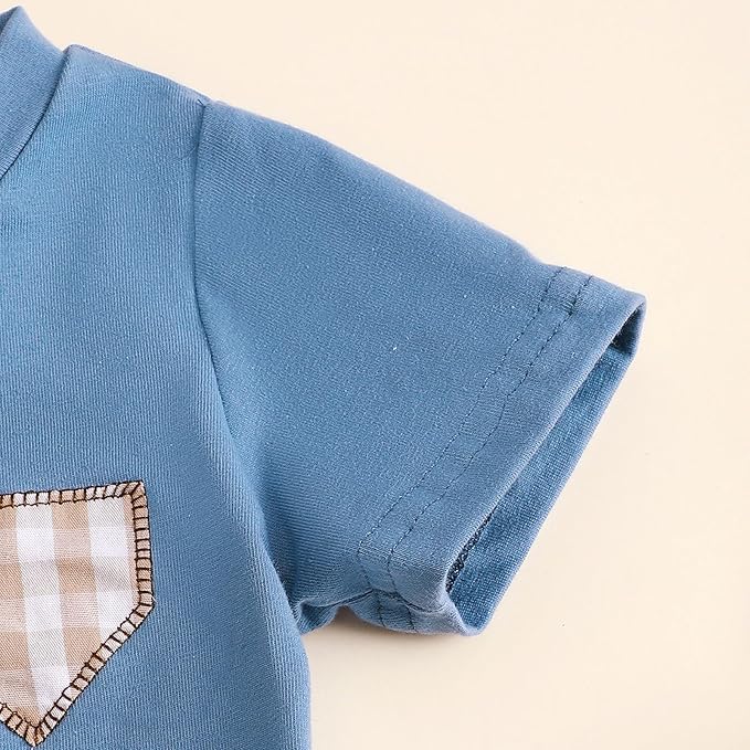 fhutpw Toddler Baby Boy Summer Clothes Tractor Letter Short Sleeve T-Shirt Tops Pockets Casual Shorts Set Infant Outfits
