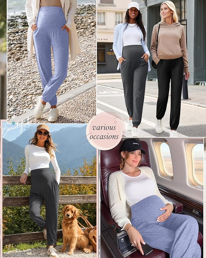 3 Pack Women's Maternity Pants Maternity Jogger Sweatpants Over The Belly Stretchy Pregnancy Pants with Pockets