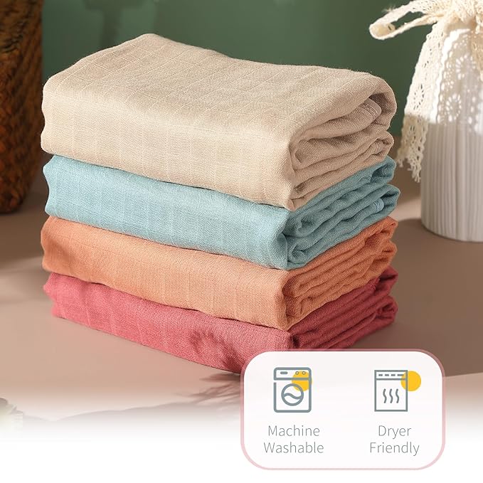 Preboun 4 Pcs Muslin Hooded Baby Towels,32"x 32" Cotton Newborn Bath Towel Muslin Infant Baby Blankets Absorbent Unisex Newborn Registry Gift for Girls Boys(Light Pink Series)