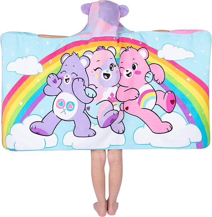 Care Bears Bath/Pool/Beach Soft Cotton Terry Hooded Towel Wrap, 24 in x 50 in, By Franco Kids